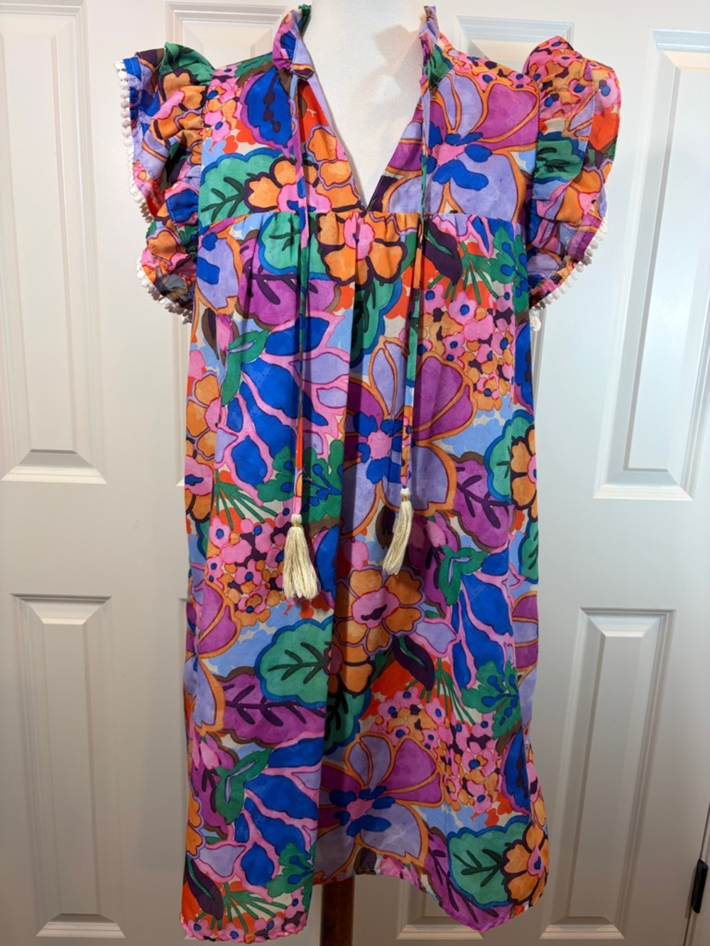 Vibrant Multicolor Floral Polyester Dress with Lilac Lining